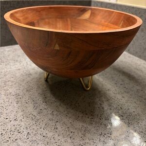 Wooden Bowl with Gold Stand
